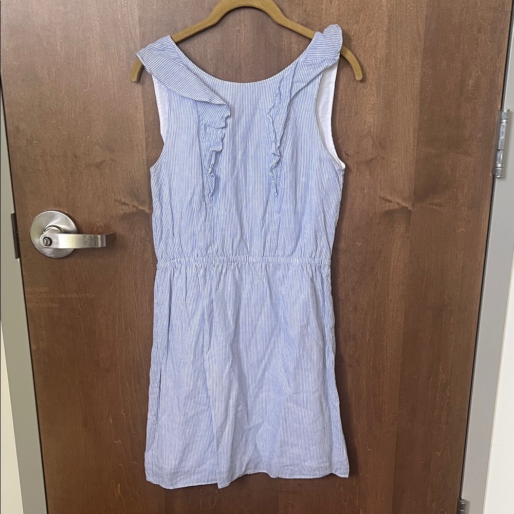 💙 J.Crew Blue & White Seersucker Mini Dress – Size 4 🌿 - Picture 2 of 9